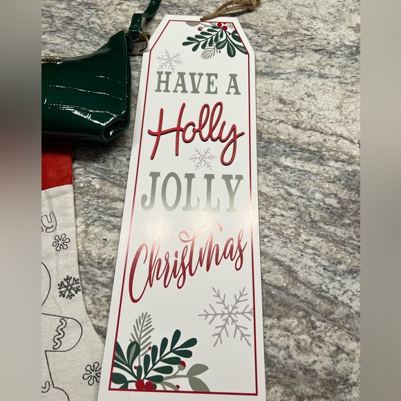 Holly Jolly Christmas Green Handbag with Holiday Stocking and Sign Bundle NWOT - Picture 2 of 10